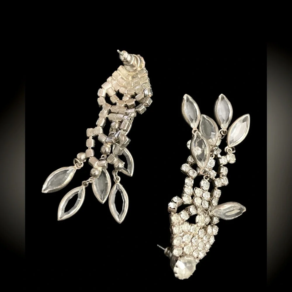 Stunning 1950’s Vintage Navette Crystal Rhinestone Chandelier Earrings.